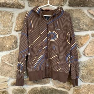 Vintage Y2K Earth Tones Swirl Striping Brown Zip Up Billabong Sweatshirt Hoodie